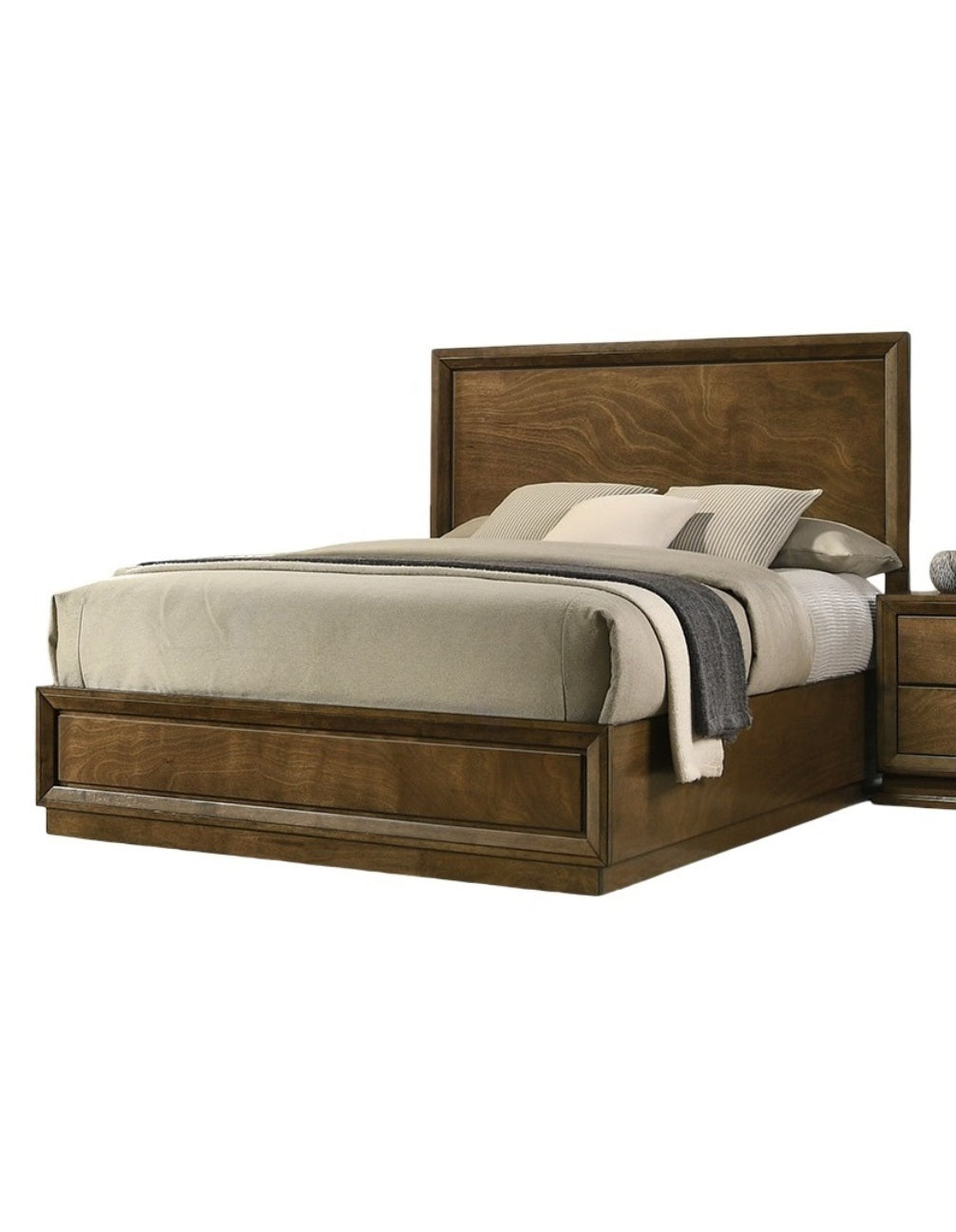 Walnut Color Transitional Style Full Size Bed 2x Nightstands 3pc Set Bedroom Furniture Metal Knobs