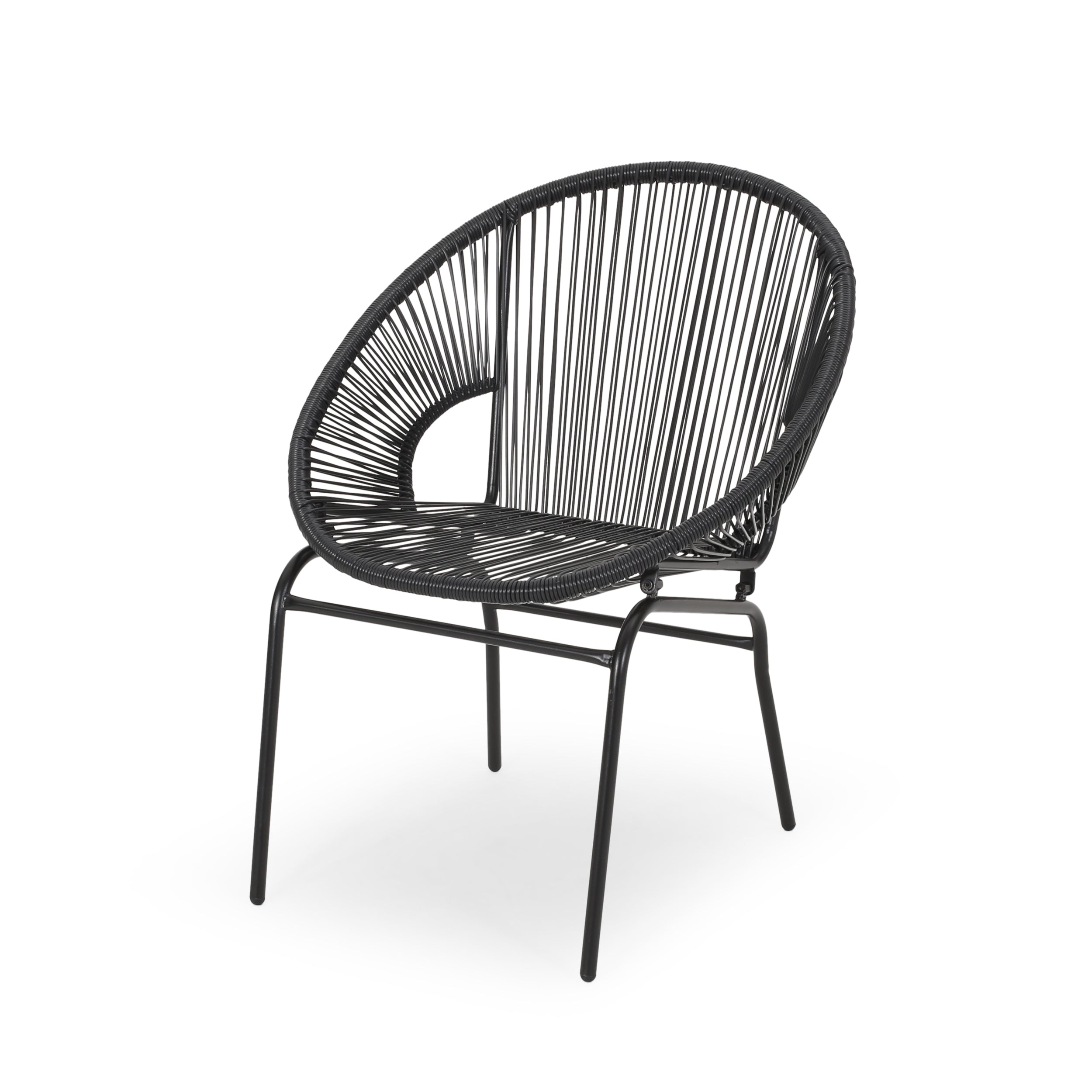 Outdoor Faux Rattan/Iron Metal Club Chair, Set of 2, Black