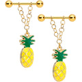 Handcrafted Yellow Summer Pineapple Dangle Barbell Nipple Ring Set