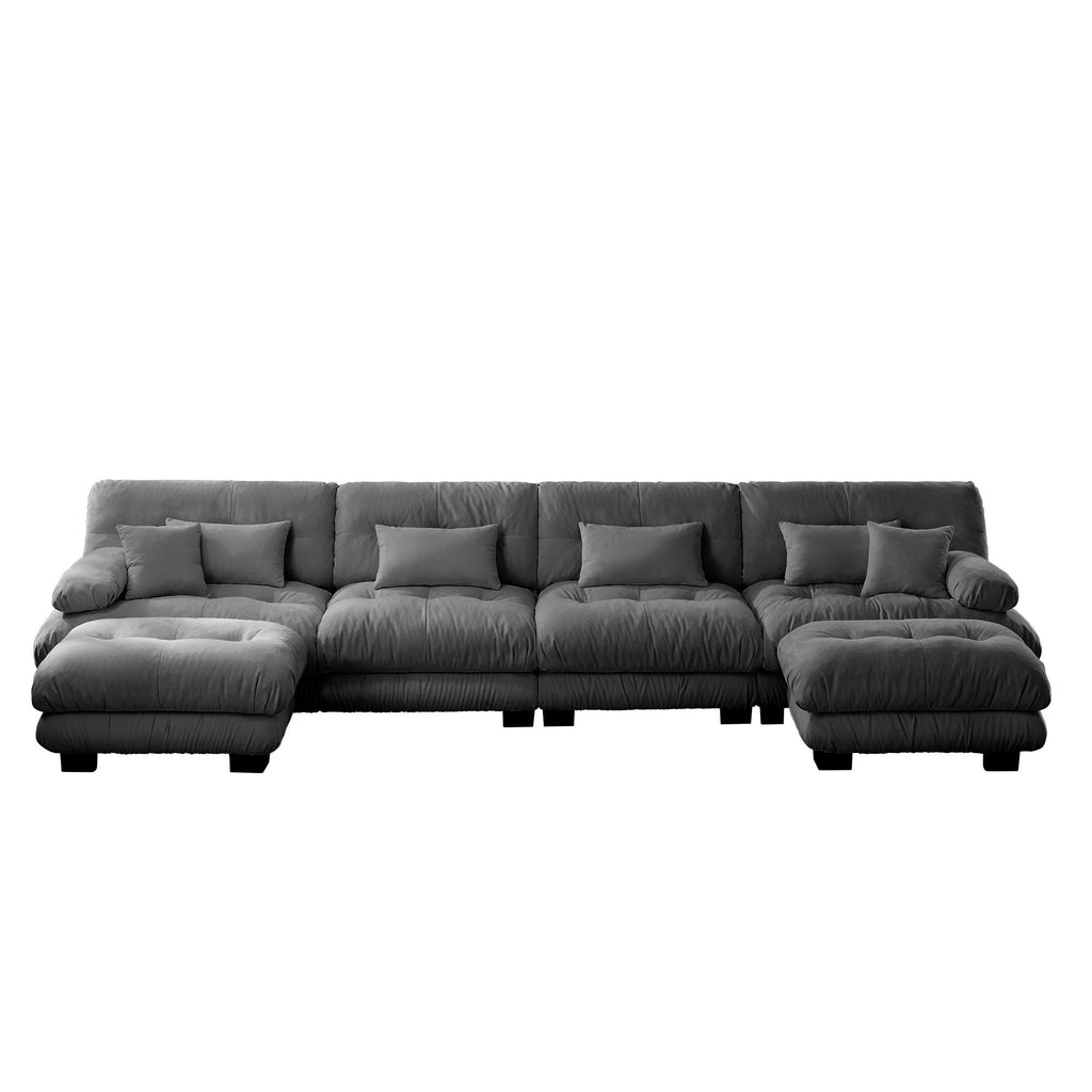 Free Combination Modular Sectional Sofa,U Shaped Couch for Living Room, 4-Seater Comfy Cloud Couch with 2 Ottomans, Chenille Gray