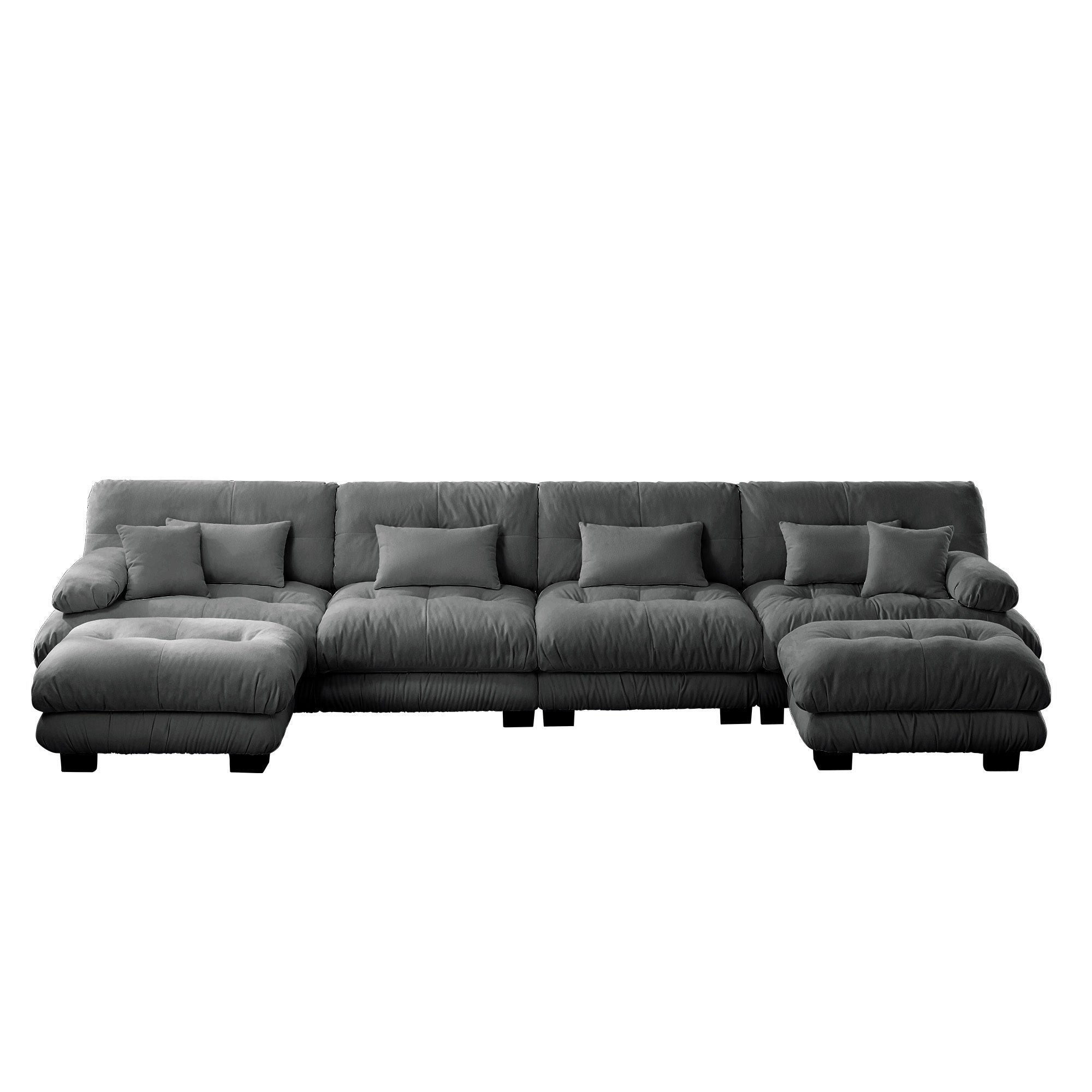 Free Combination Modular Sectional Sofa,U Shaped Couch for Living Room, 4-Seater Comfy Cloud Couch with 2 Ottomans, Chenille Gray