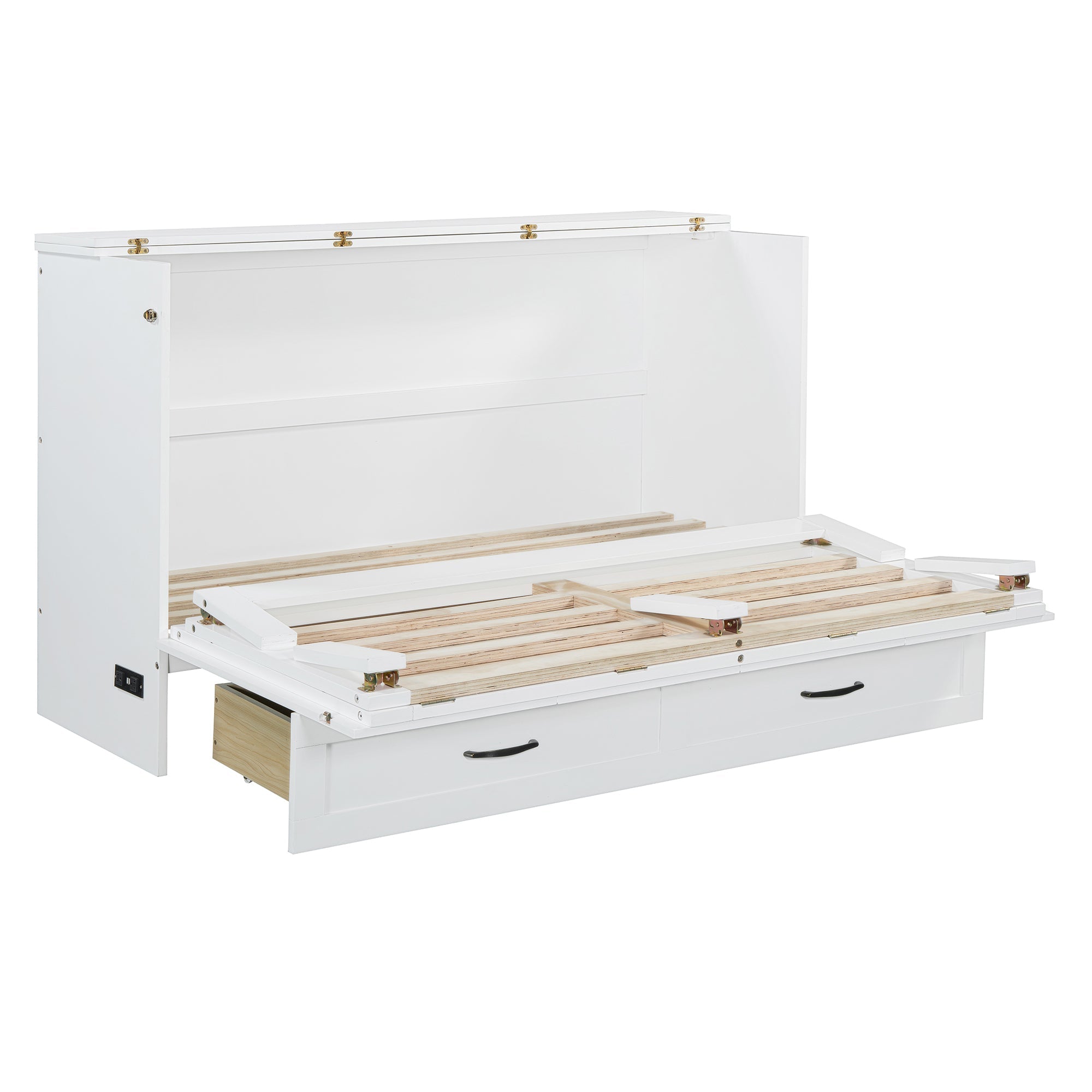 Queen Size Murphy Bed with Large Drawers, White