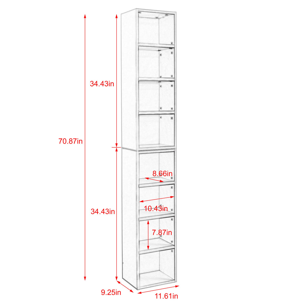 8-Tier Media Tower Rack, CD DVD Slim Storage Cabinet with Adjustable Shelves, Tall Narrow Bookcase Display Bookshelf for Home Office,Multi-functional double-decker bookcase