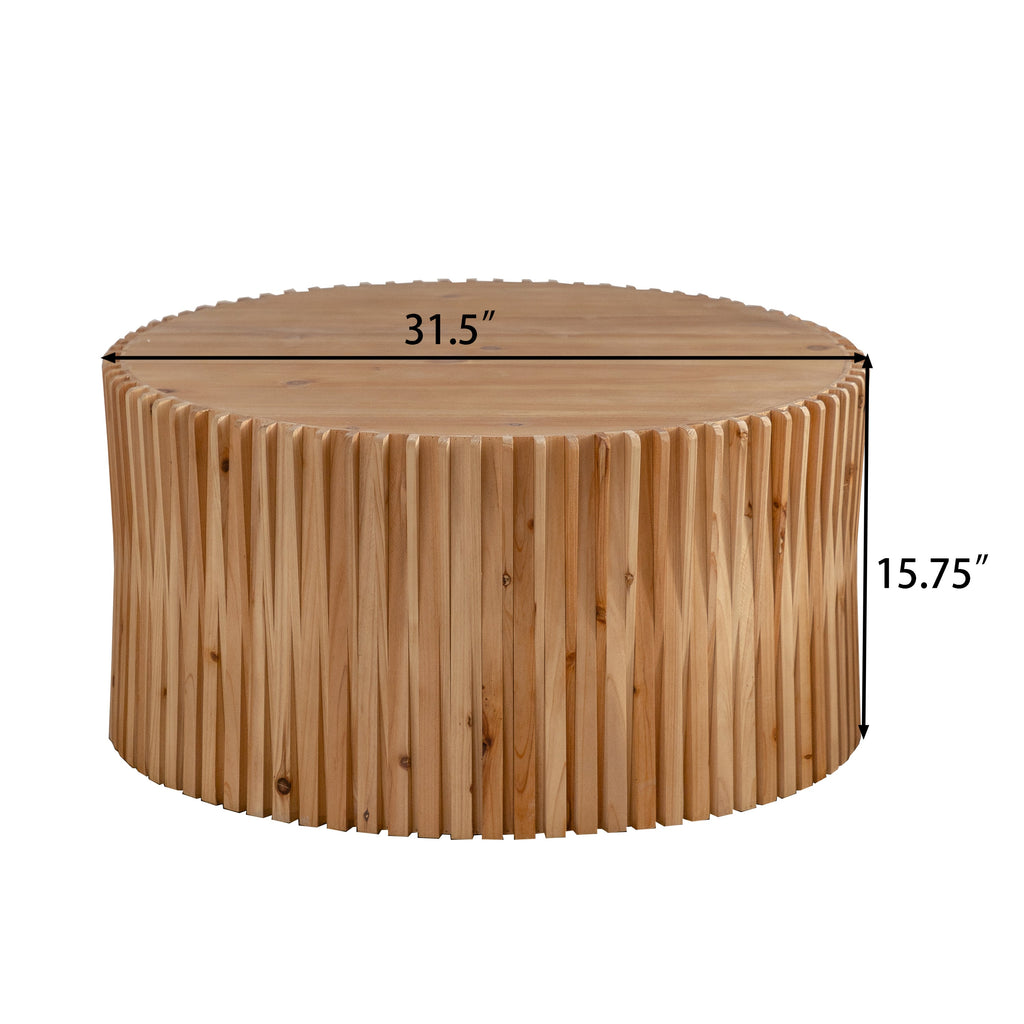 31.5" Retro Fashion Style Cylindrical Coffee Table with Vertical Texture Relief Design,Suitable for Living Room,Office,and Dining Room