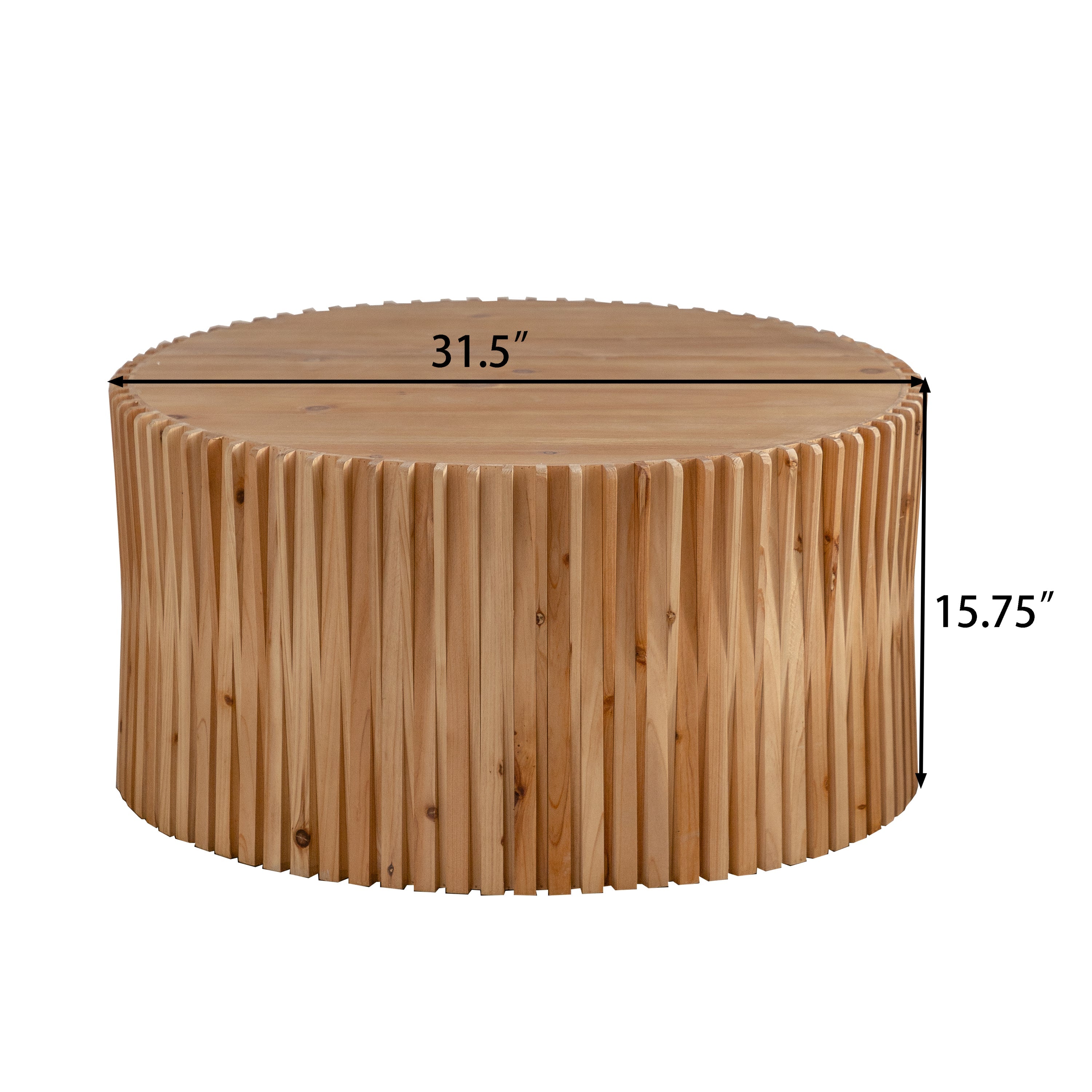 31.5" Retro Fashion Style Cylindrical Coffee Table with Vertical Texture Relief Design,Suitable for Living Room,Office,and Dining Room