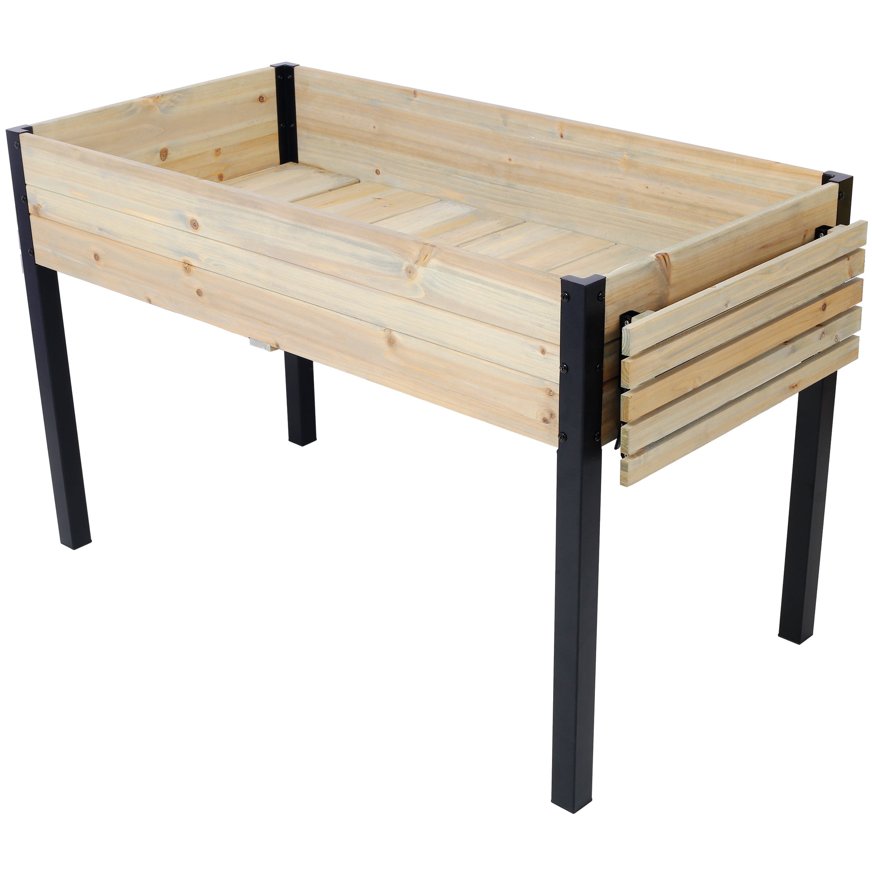 Raised Garden Bed with Metal Legs and Folding Storage Shelf for Outdoor Patio, Deck, Balcony