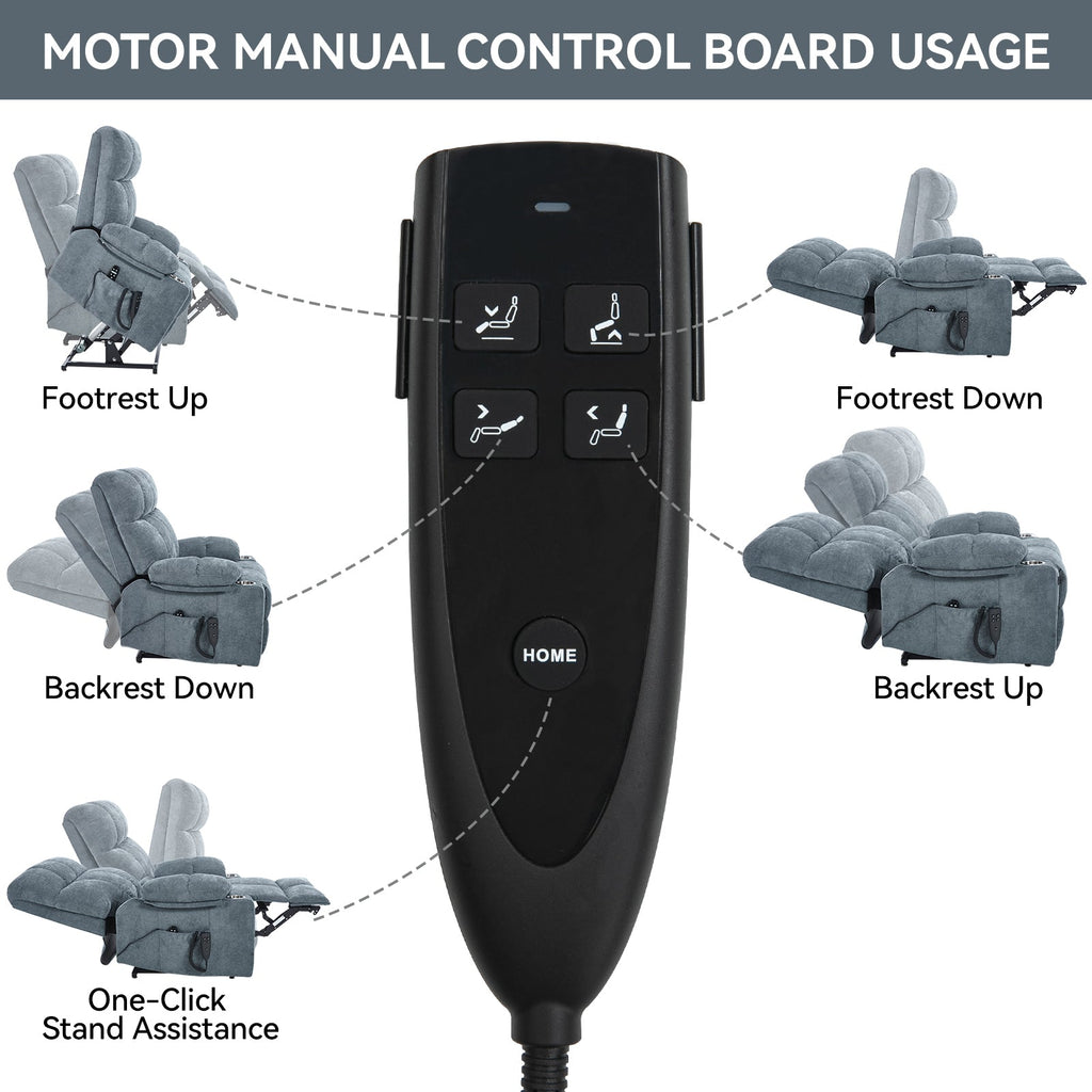 Grey Dual Motor Infinite Position Up to 350 LBS Chenille Power Lift Recliner Chair, Heavy Duty Motion Mechanism with 8-Point Vibration Massage and Lumbar Heating, Dual Cup Holders