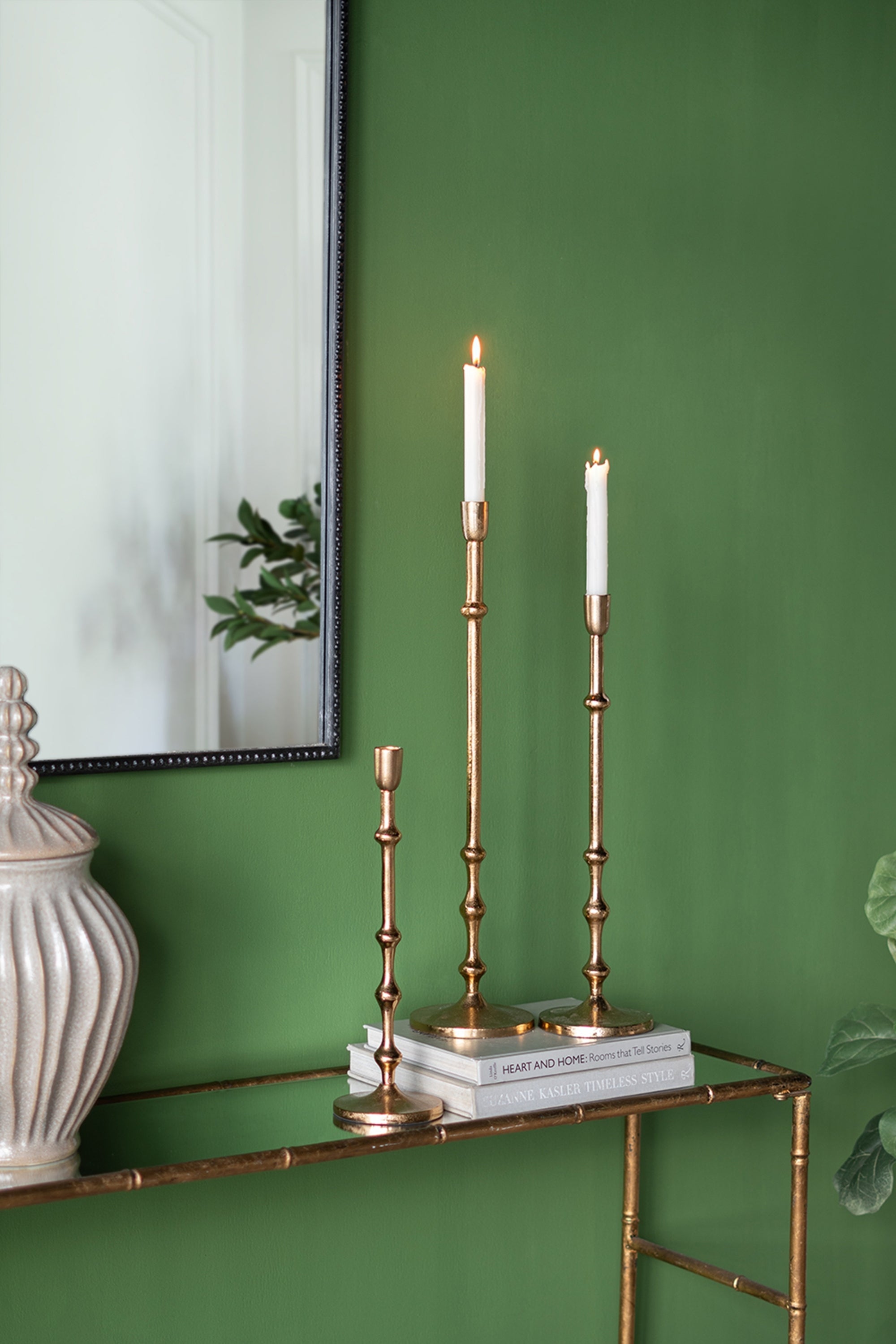 Set of 3, Slender Aluminum Taper Candle Holder with Bead Accents, Bronze