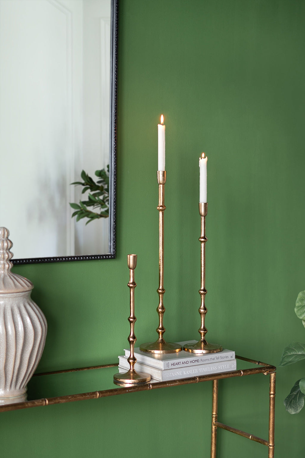 D5.5x23.5' Slender Aluminum Taper Candle Holder with Bead Accents, Bronze