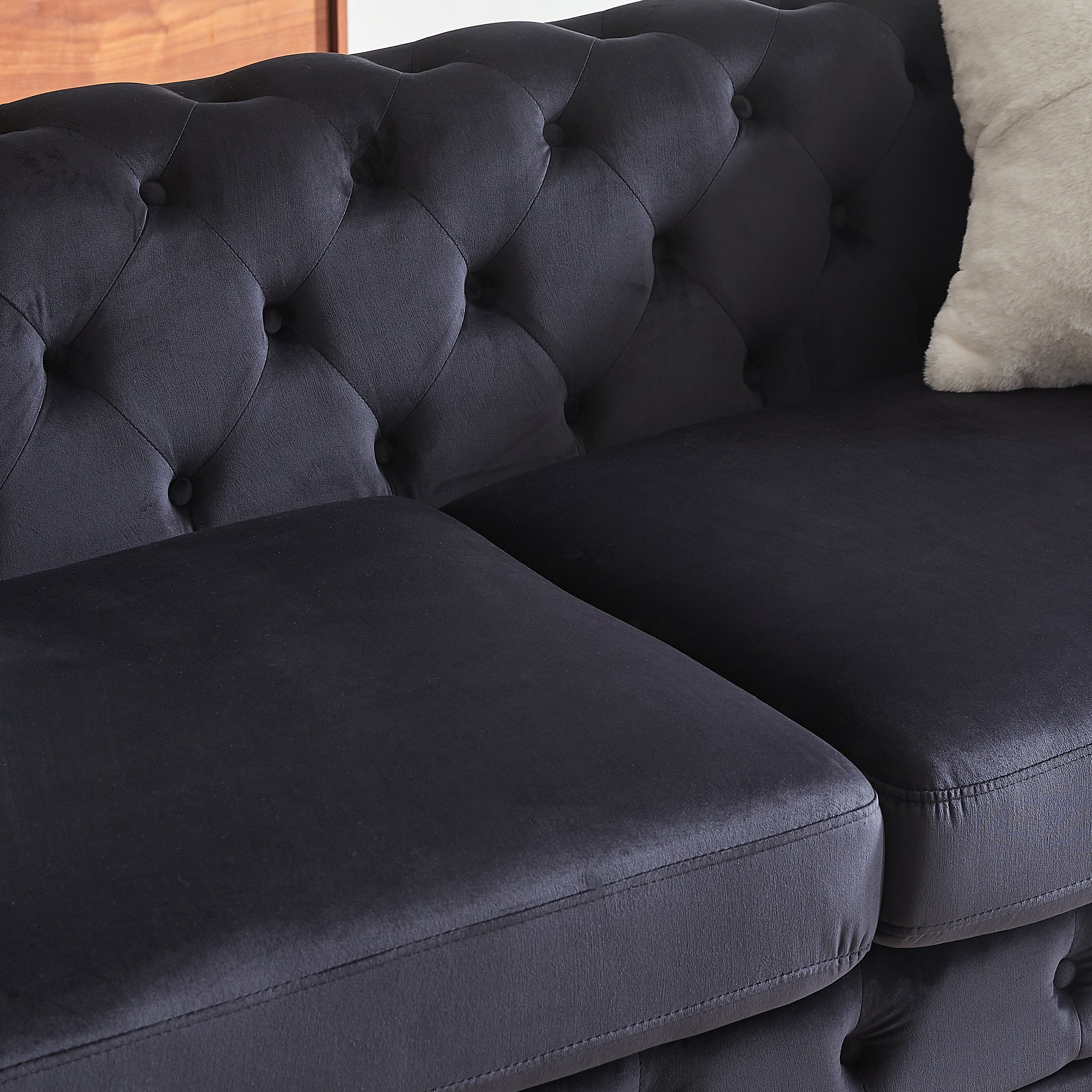 FX 3 seater + 3 seater combo sofa Velvet modern living room sofa with solid wood frame and metal feet, 4 cushions, apartment sofa furniture for living room, living room, office