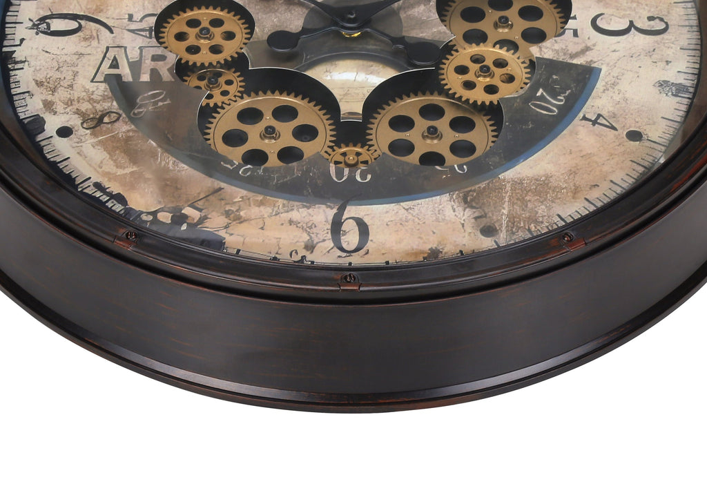 Clocks, 20' Round, Gear Mechanism, Wall Clock, Brown, Transitional