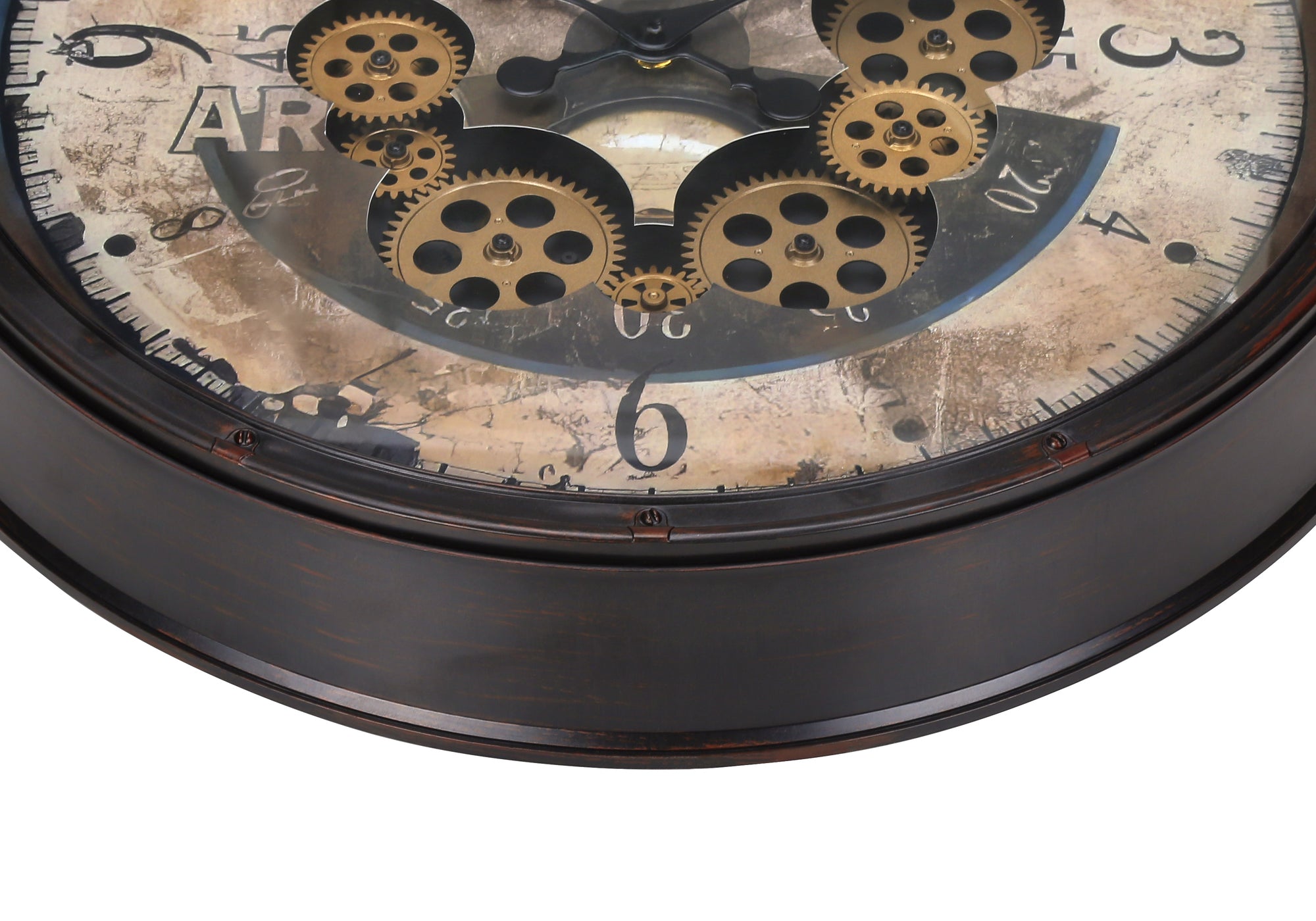 Clocks, 20' Round, Gear Mechanism, Wall Clock, Brown, Transitional