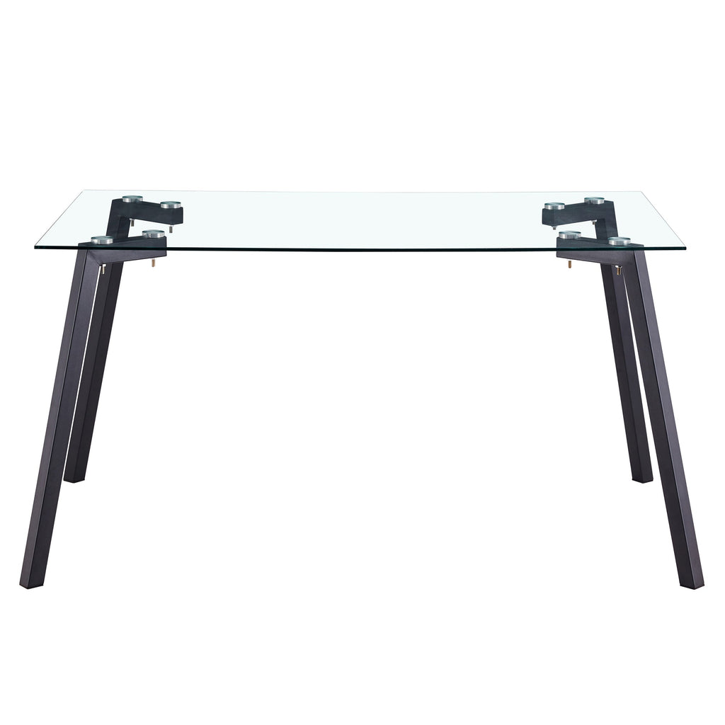 Modern Minimalist Rectangular Glass Dining Table with 0.31' Tempered Glass Tabletop and Black Coating Metal Legs, Writing Table Desk, for Kitchen Dining Living Room, 51' W x 31'D x 30' H.W1151S01839