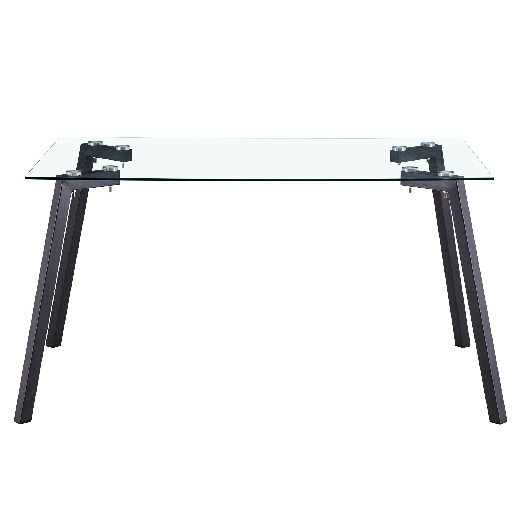 Modern Minimalist Rectangular Glass Dining Table with 0.31' Tempered Glass Tabletop and Black Coating Metal Legs, Writing Table Desk, for Kitchen Dining Living Room, 51' W x 31'D x 30' H.W1151S01839