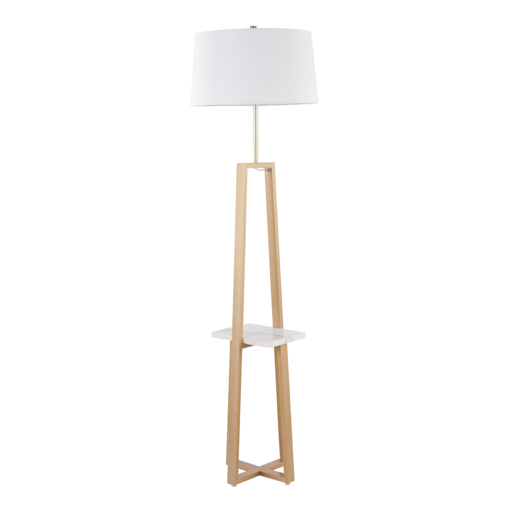 Cosmo Shelf Contemporary/Glam Floor Lamp in White Marble and Gold Metal with White Linen Shade by LumiSource