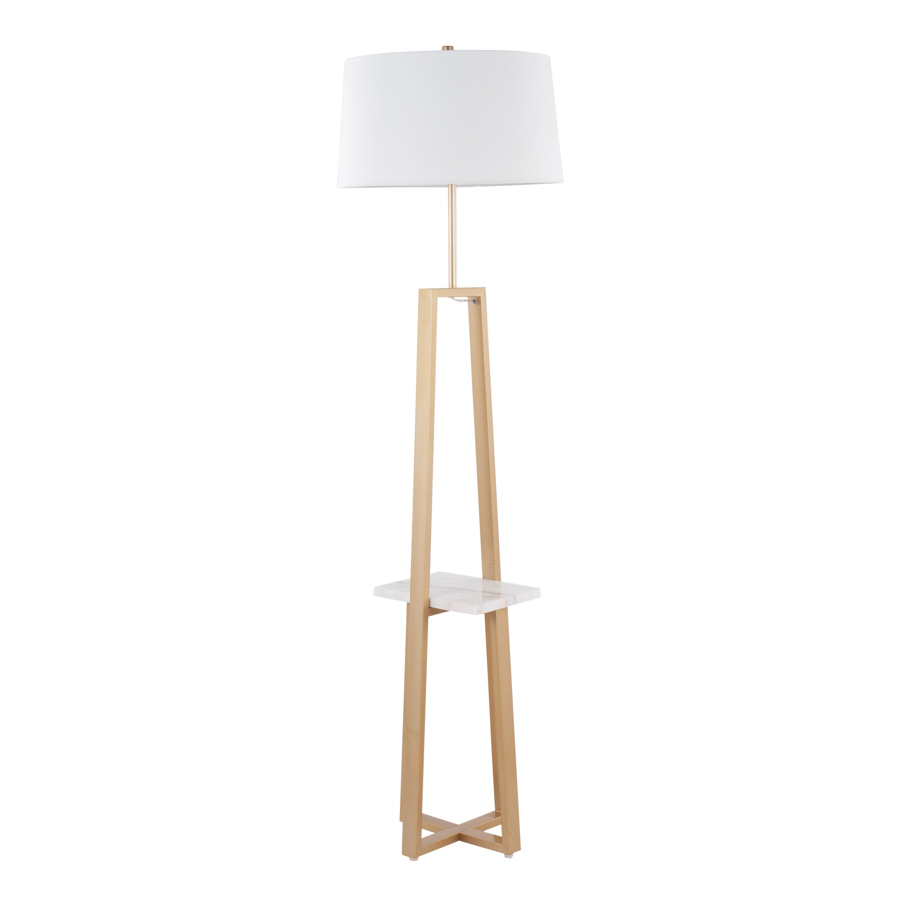 Cosmo Shelf Contemporary/Glam Floor Lamp in White Marble and Gold Metal with White Linen Shade by LumiSource