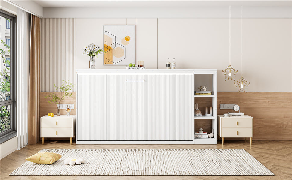 Twin Size Murphy Bed with Bookshelf, White