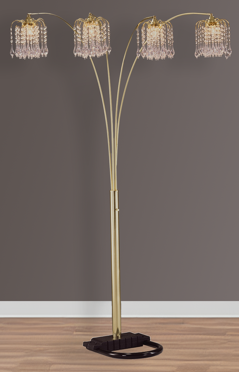 1pc Modern Design Classic Luxury Sleek Multi-head Floor Arc Lamp Half Moon Radiant Crystal-encrusted Sleek Metallic Stems Living Room Gold Arc Lamp