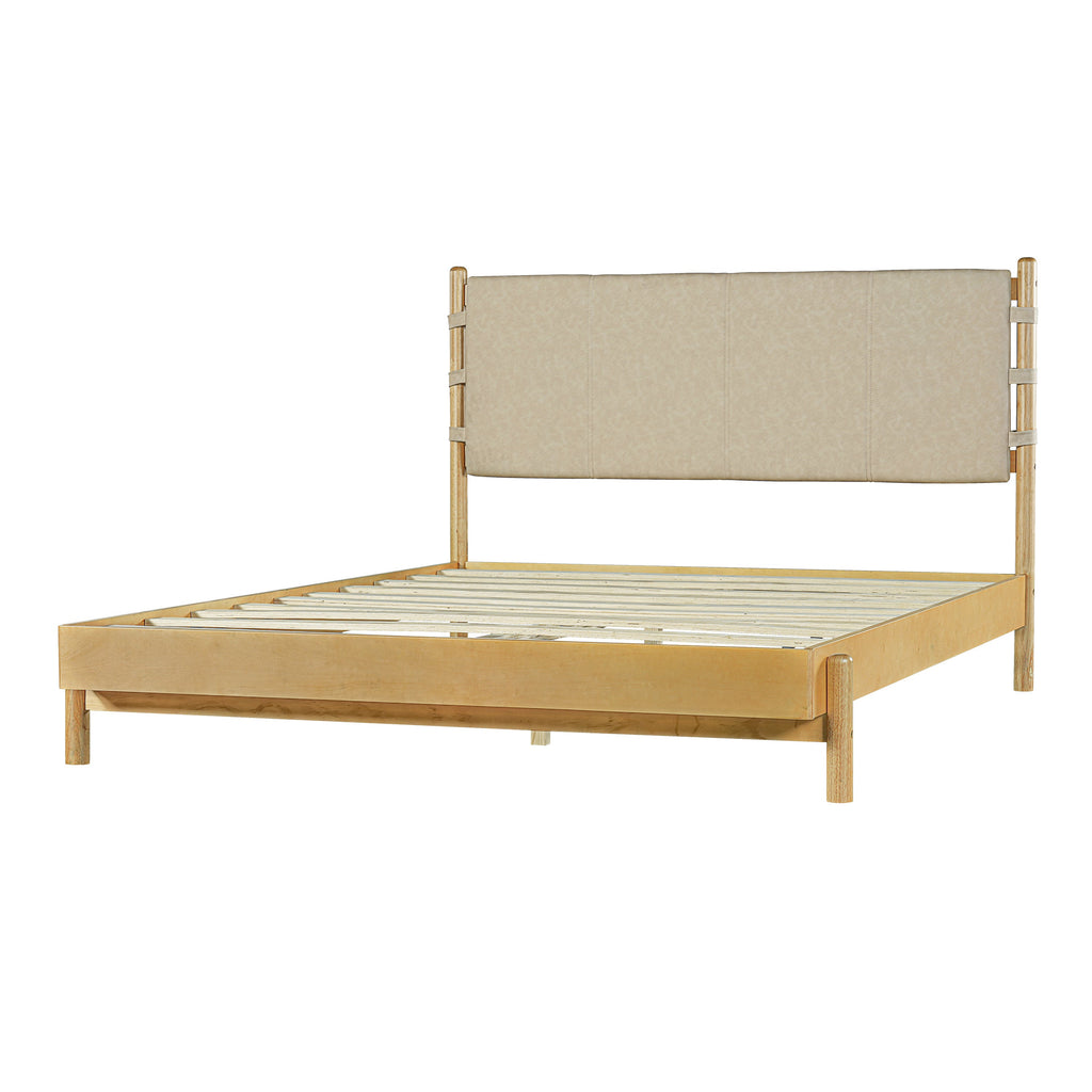 Modern Queen Bed Frame Set with 2 Nightstands, Beige Wood Platform Bed with Headboard and Matching Bedside Tables for Bedroom