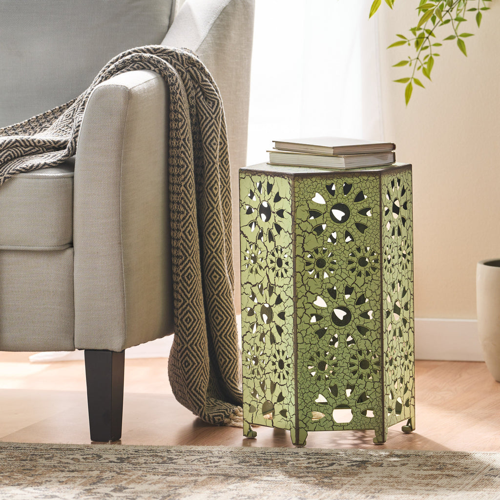 ELIANA 12' Side Table Sunburst Design Green Iron Compact
