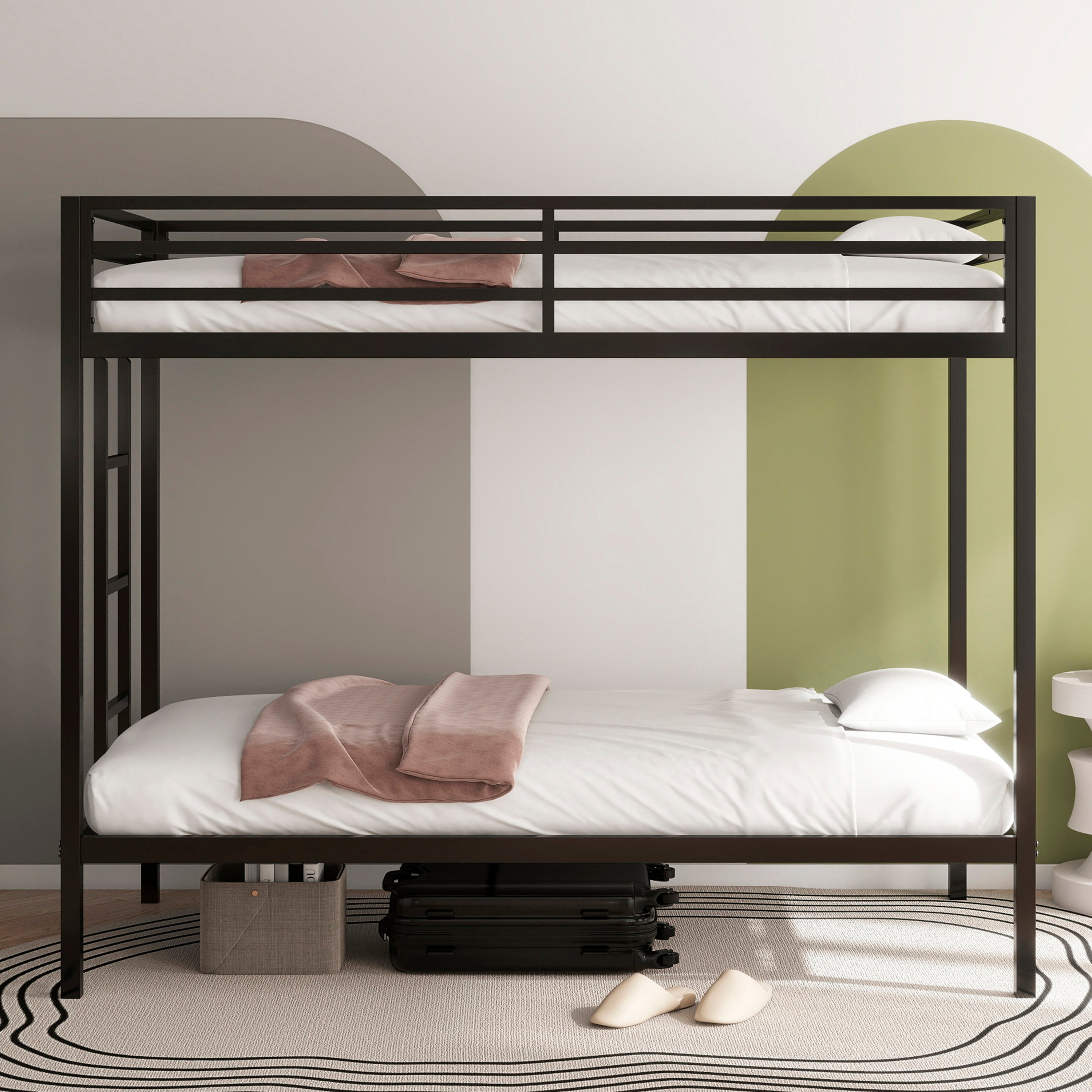 Adam Sturdy Twin Over Twin Bunk Bed Metal Black for Kids and Adult, Twin Over Twin Bunk Bed with Ladder and Guardrails, Easy Climbing, Beds for Bedroom