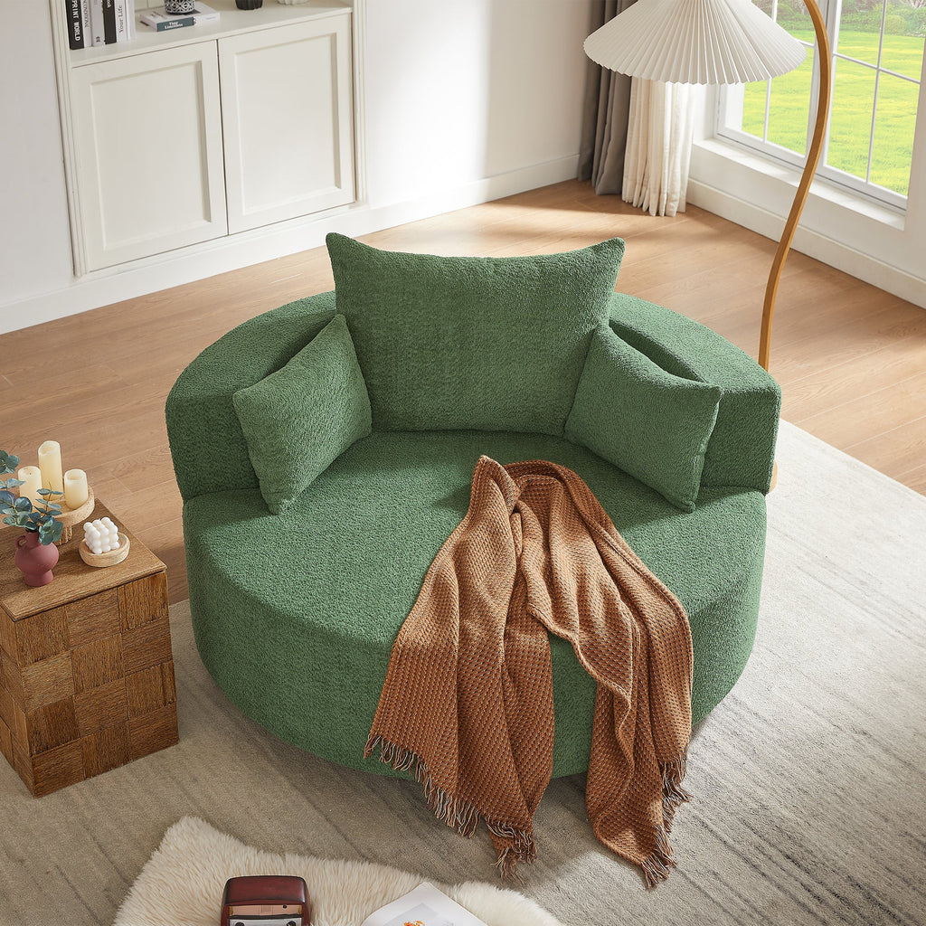Modern 360° Swivel Accent Barrel Chair with Removable Pillows in Green Chenille for Living Room and Office