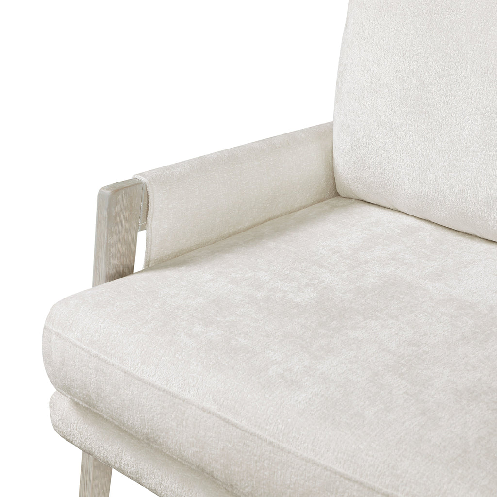 Modern Home Accent Chair Cushion Seat Back Cream Chenille Fabric Upholstery Solid Wood Furniture 1pc