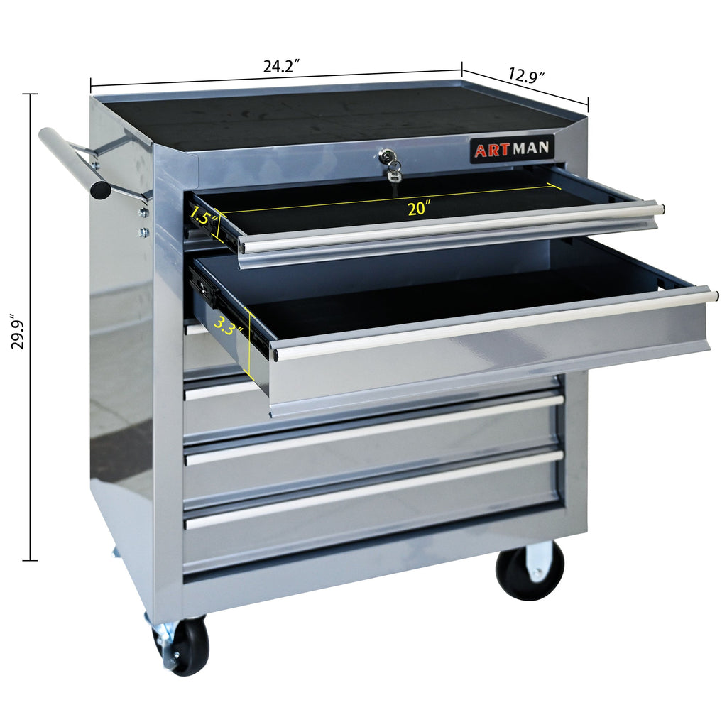 7 DRAWERS MULTIFUNCTIONAL TOOL CART WITH WHEELS-SLIVER