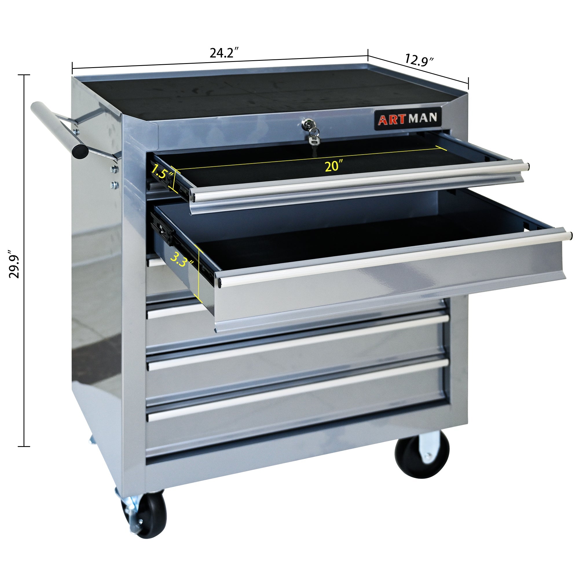 7 DRAWERS MULTIFUNCTIONAL TOOL CART WITH WHEELS-SLIVER