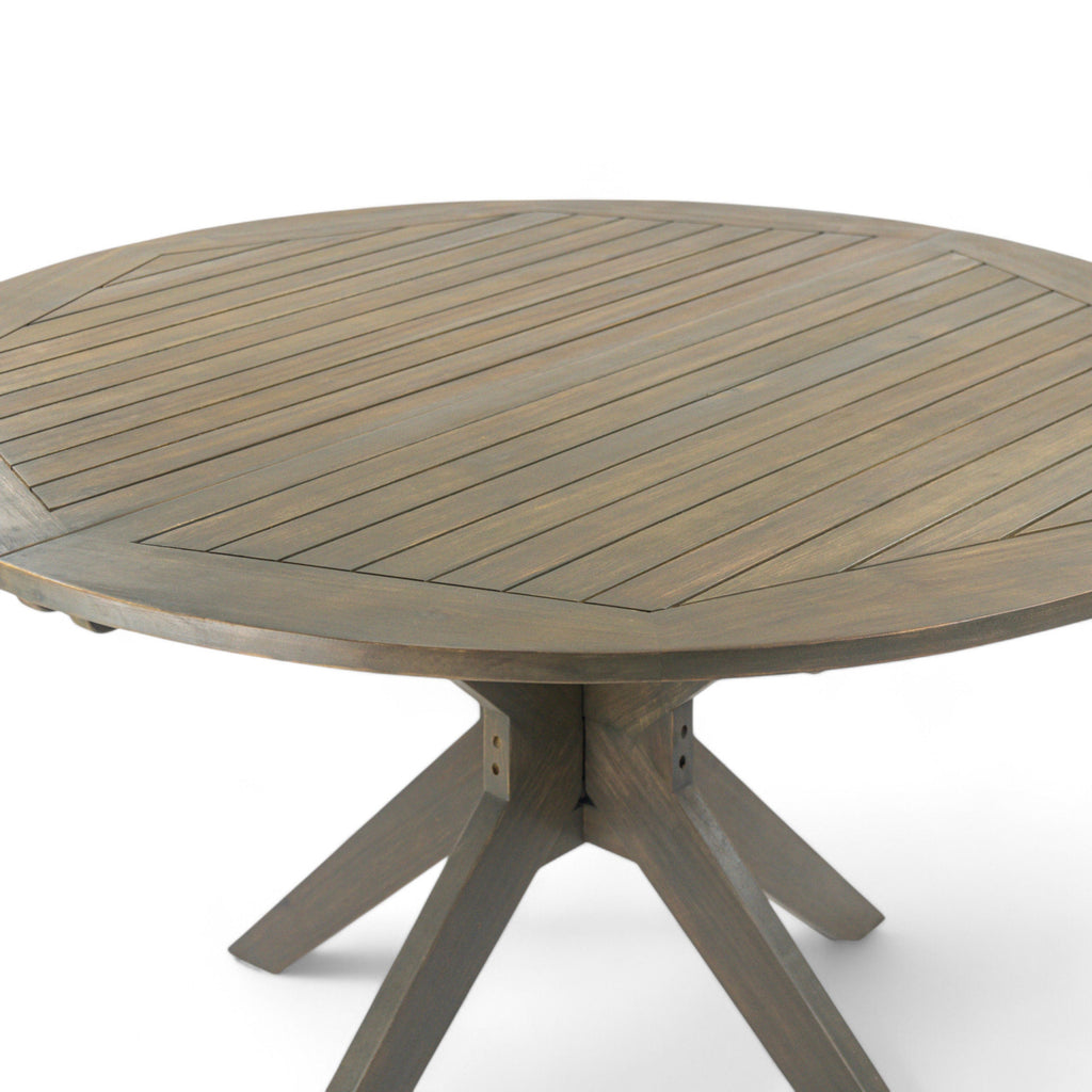 Stanford Outdoor Round Acacia Wood Dining Table with X Base, Gray Finish
