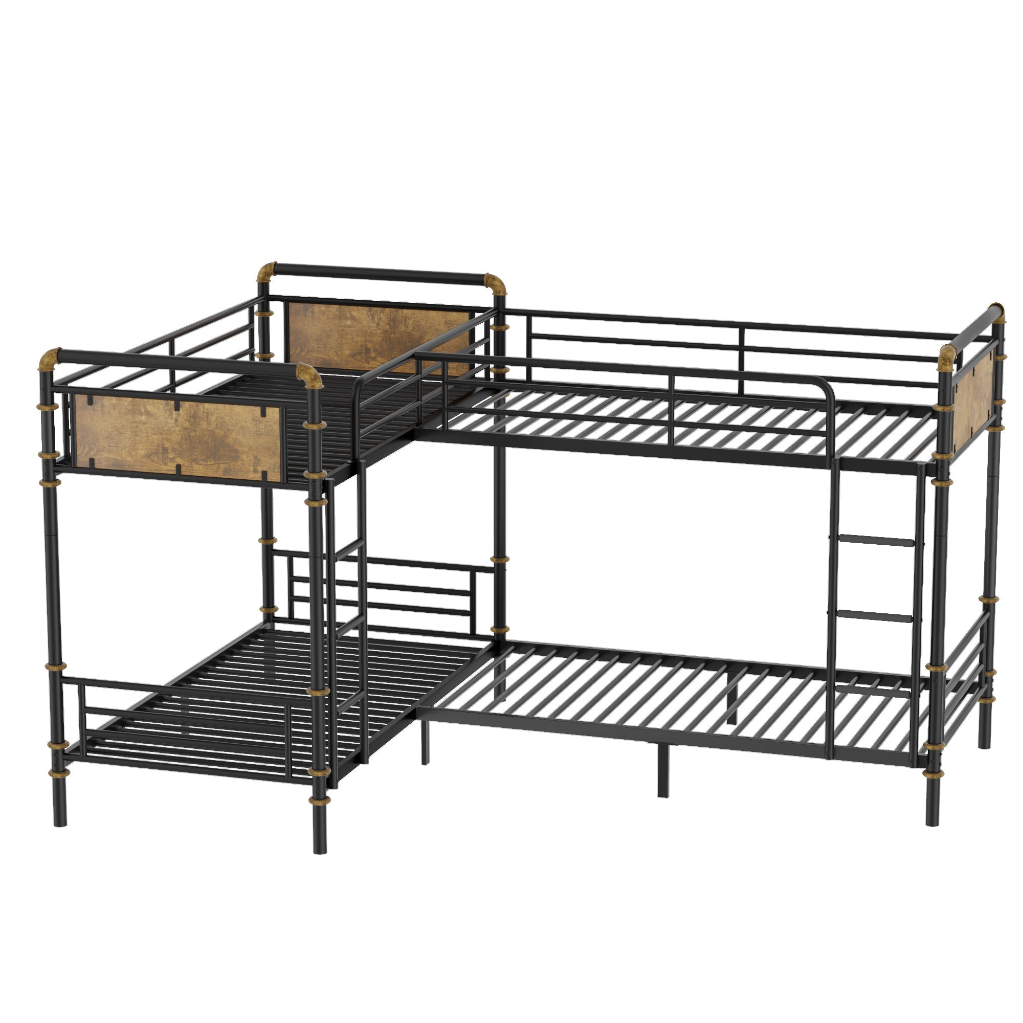 Quad Bunk Bed for 4 Kids, Heavy Duty Metal Twin Bunk Bed Frame, Detachable Triple Bunk Bed, Can Be Divided Into 3 Twin Beds, Black (Old SKU W2580S00015)