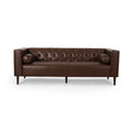 Contemporary 3-Seater Sofa with Tufted Diamond Stitch and Rolled Accent Pillows in Dark Brown PU