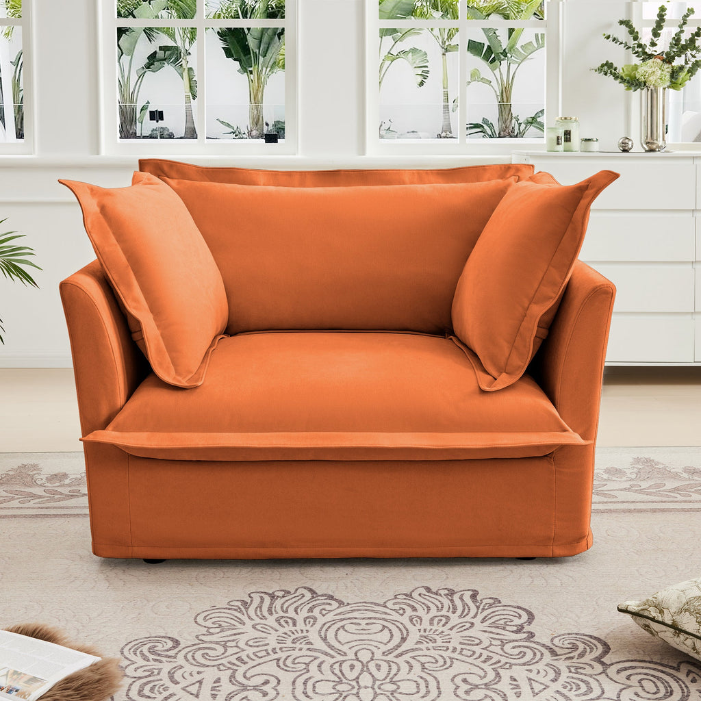 Slip-covered Armchair with 1 Big Back Cushion and 2 Big Toss Pillows, Single Deep Seat Comfy Single Couch Sofa Multiple Large Soft Pillows, Chenille Fabric, Orange
