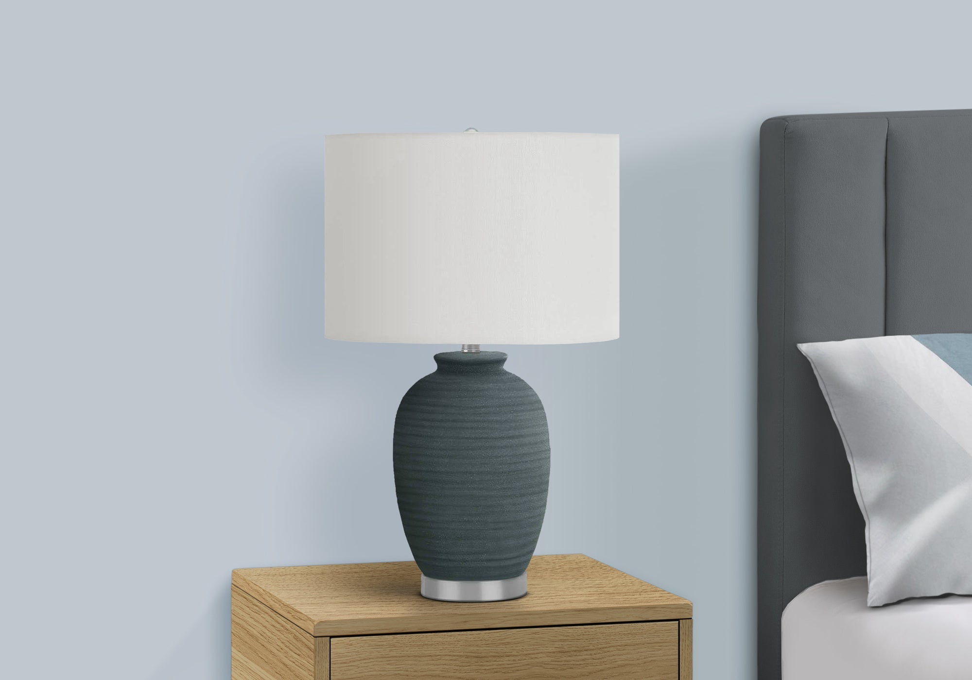 Lighting, 24'h, Table Lamp, Blue Ceramic, Ivory / Cream Shade, Contemporary