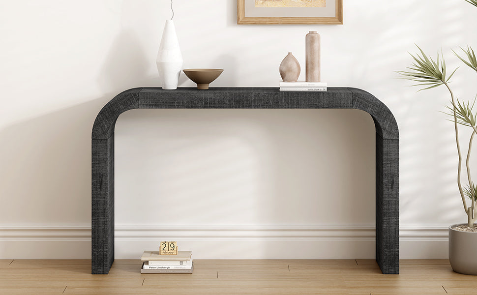 Mirod 52' Wood Console Table with Curved Edge, Natural Texture, Perfect for Entryways and Living Rooms