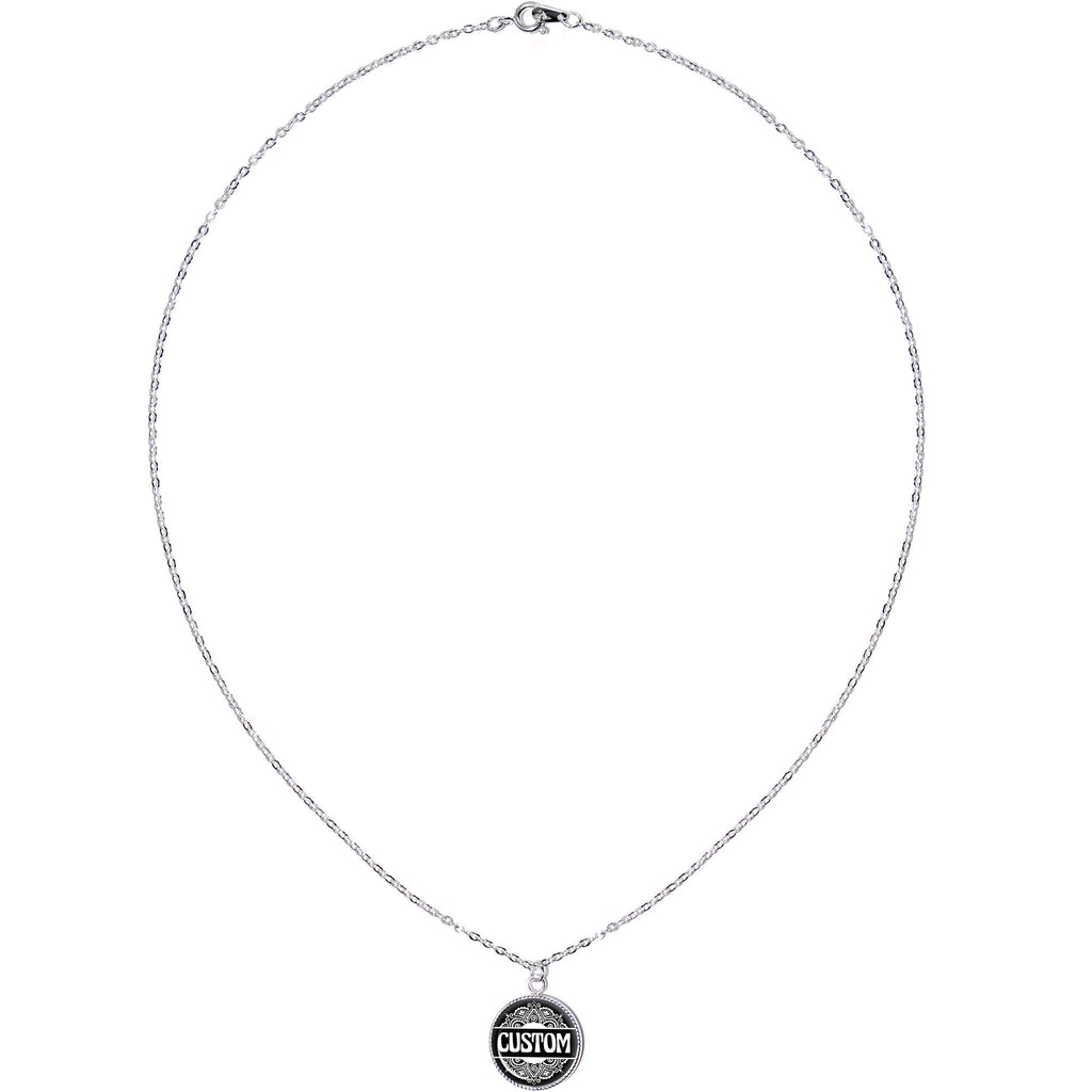 Custom Black Mandala Personalized Name Silver Plated Chain Necklace