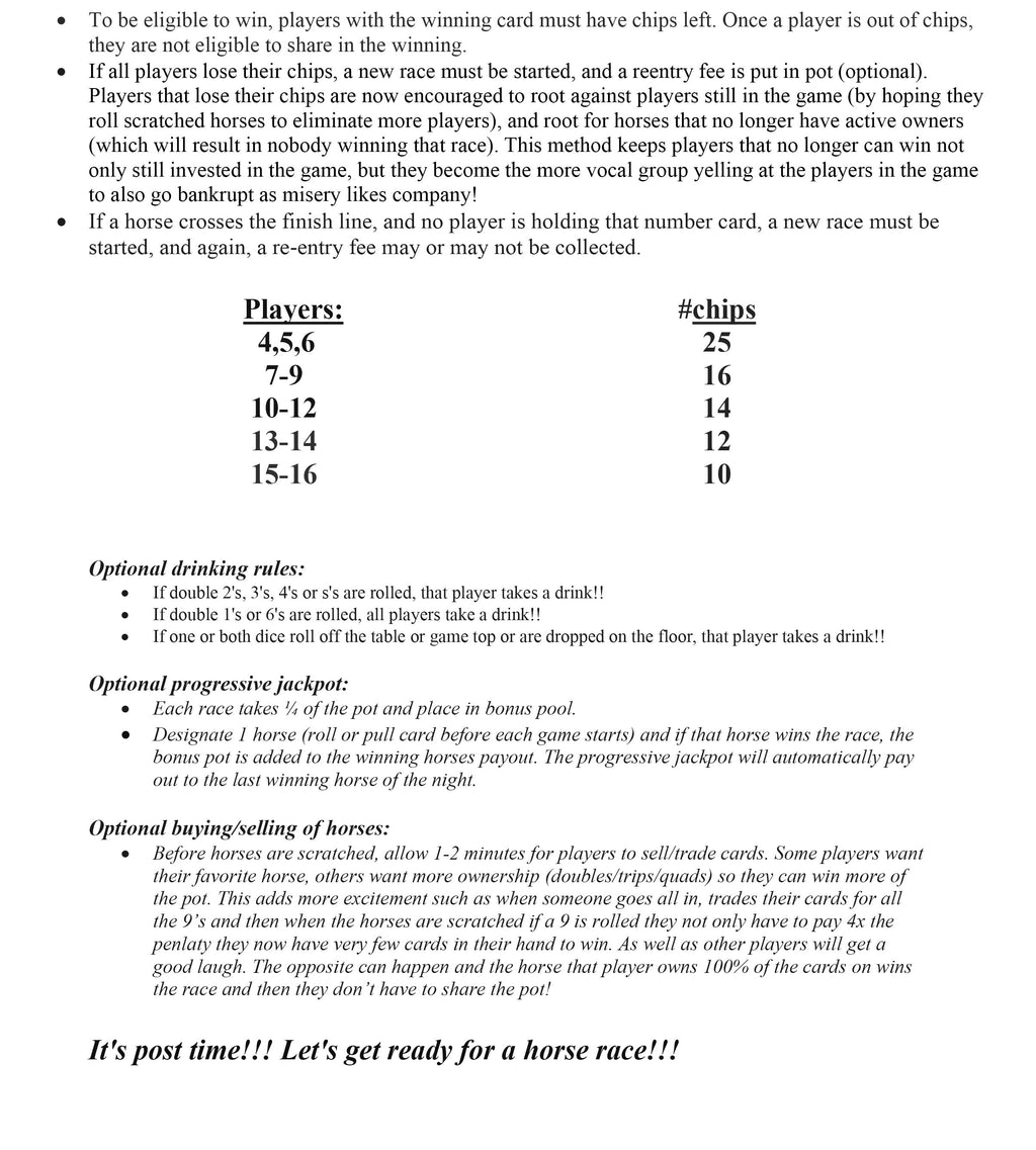 Horse Race Rules with progressive jackpot option!