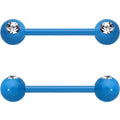 14G 5/8 Clear Gem Blue Acrylic Over Steel Nipple Barbell Set