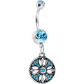 Aqua Gem Southwestern Flowering Disc Dangle Belly Ring
