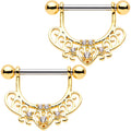 1/2 Clear CZ Gem Gold Tone Mehndi Dangle Nipple Ring Set