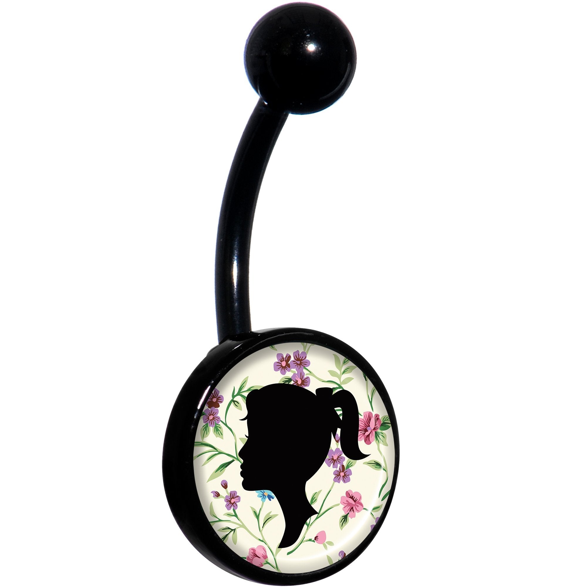 Woman Floral Silhouette Black Belly Ring