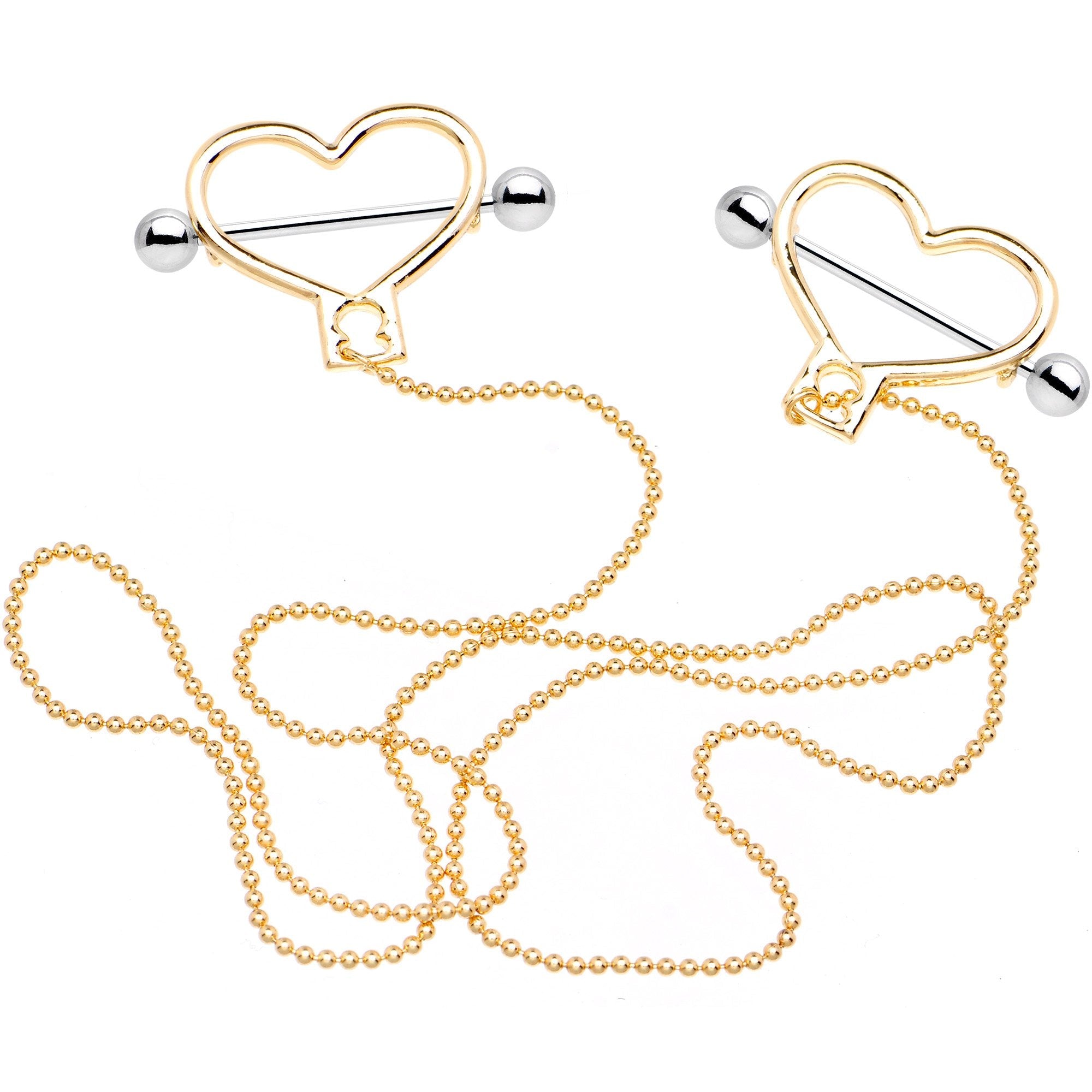 Gold Tone Heart to Heart Dangle Nipple Chain