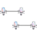 White Synthetic Opal Tender Tulip Flower Barbell Nipple Ring Set