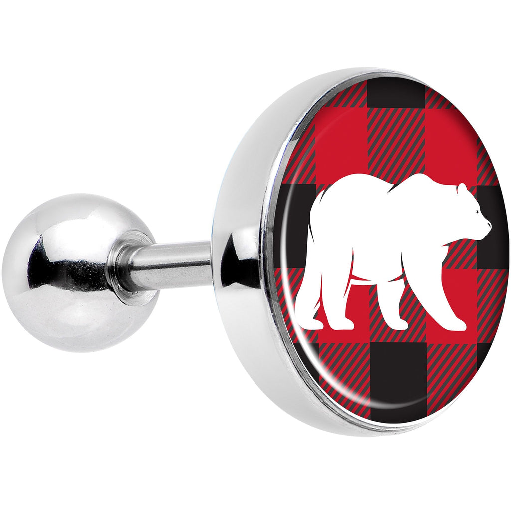 16G 1/4 Red Black Plaid Polar Bear Tragus Cartilage Earring