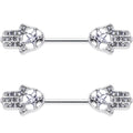 14G 9/16 Clear Gem Star Hamsa Hand Barbell Nipple Ring Set
