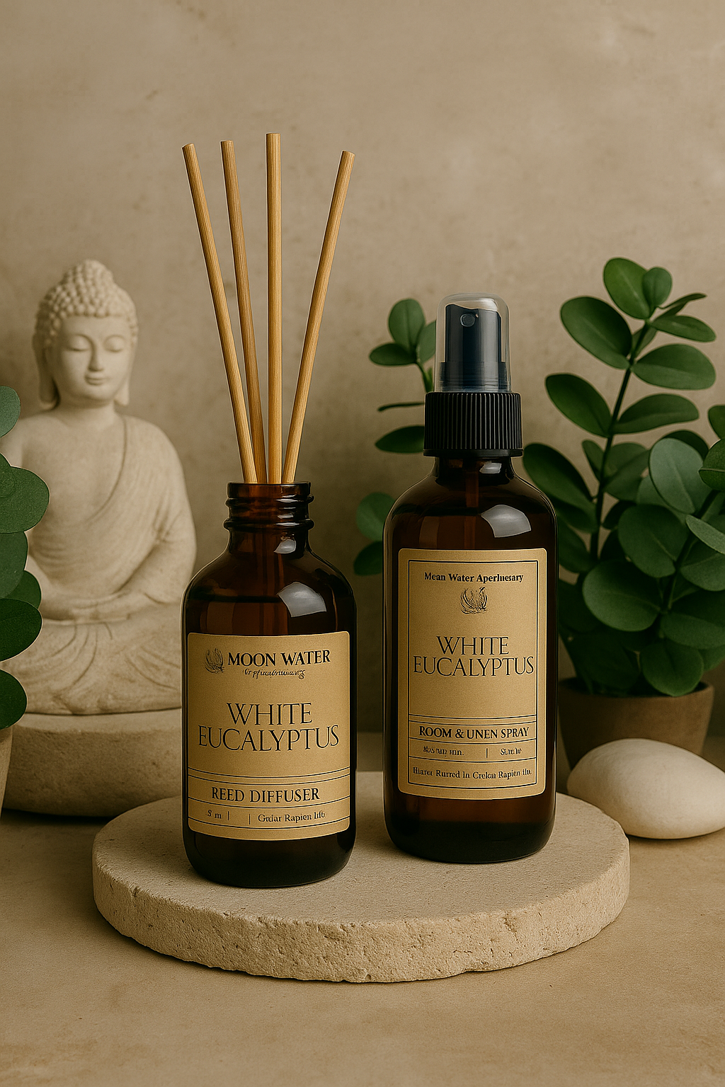 White Eucalyptus - REED DIFFUSER  – Fresh Clean Aromatherapy Scent -- by Moon Water Apothecary!
