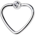 16G 3/8 Clear Gem Stainless Steel Heart Closure Captive Ring