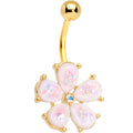 White Faux Opal Gold IP Five Petal Flower Belly Ring