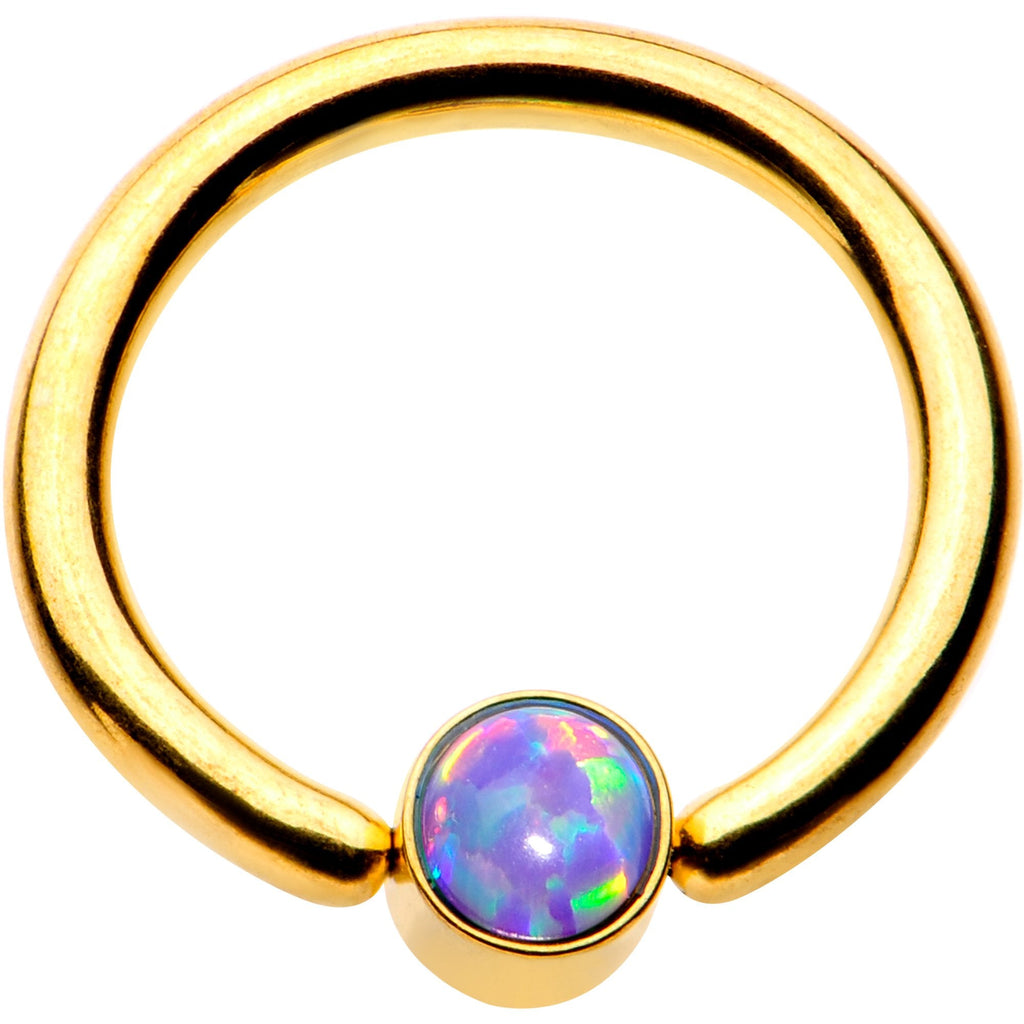 16G 5/16 Purple Faux Opal 3mm Disc Gold IP BCR Captive Ring