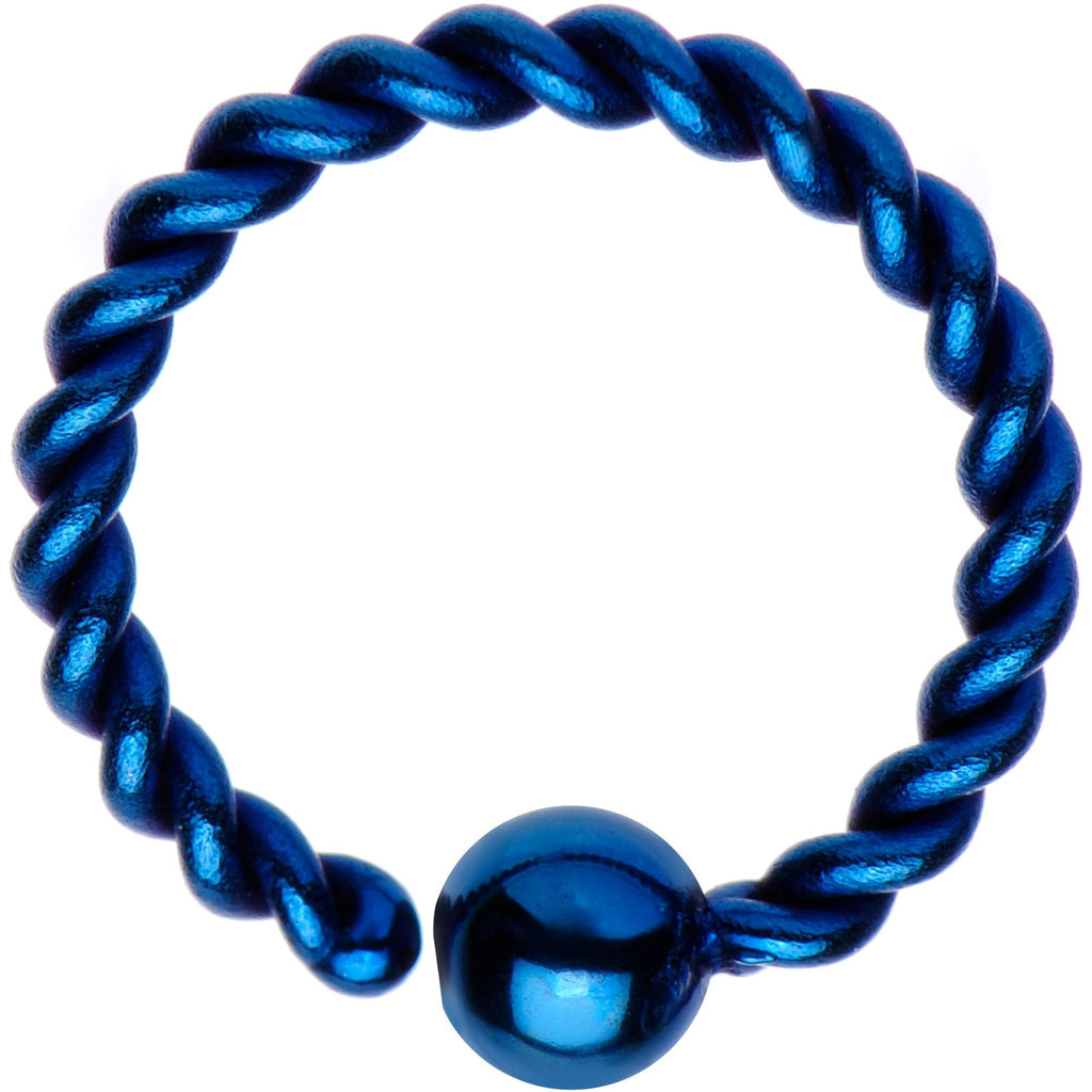 16G 5/16" Blue IP So Twisted Captive Style Seamless Ring